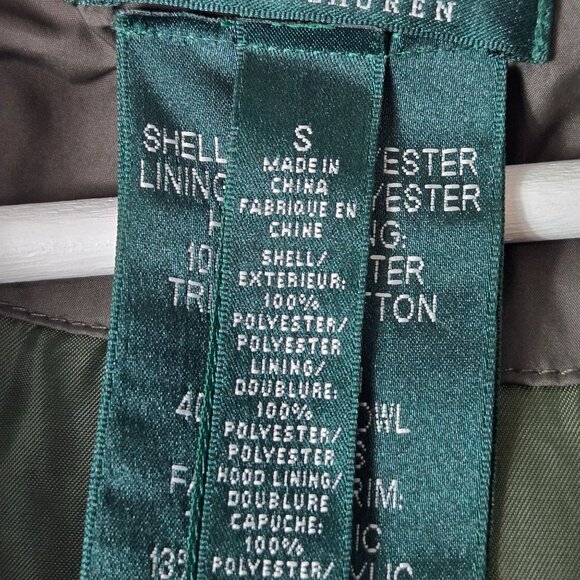 Lauren Ralph Lauren Size S Green Down Puffer Parka Coat Faux Fur Hood - Picture 10 of 16